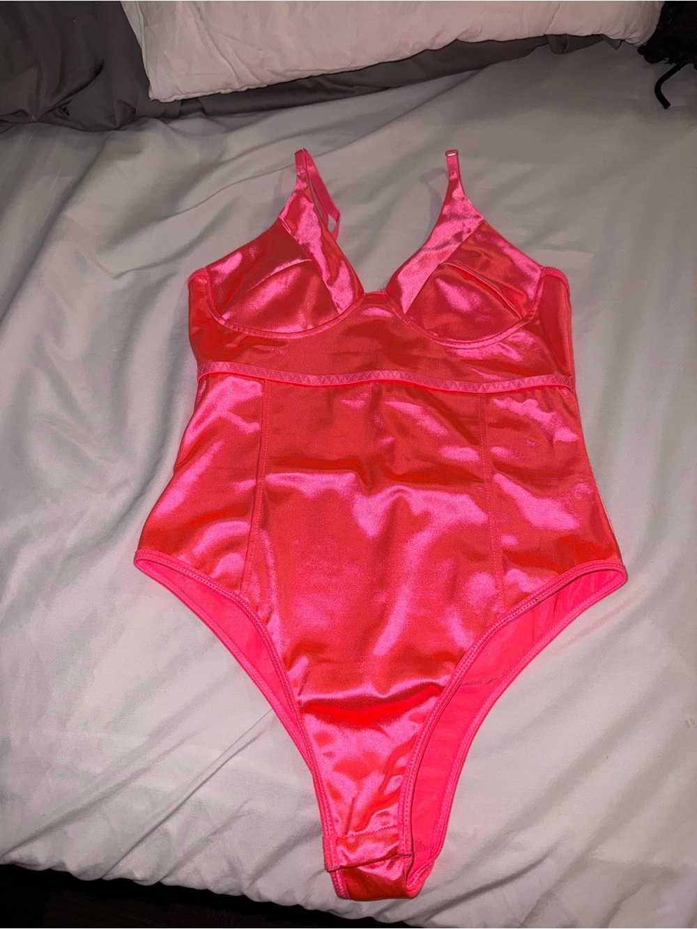 Women’s Hot Pink Satin One-Piece Bodysuit